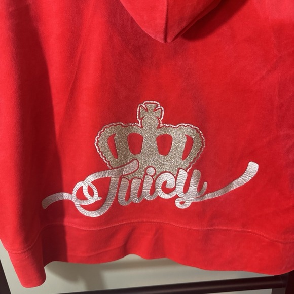 Juicy Couture Velour Tracksuit Y2K Red With Silver Logo Hoodie (XL) & Pants (L) - Picture 5 of 10